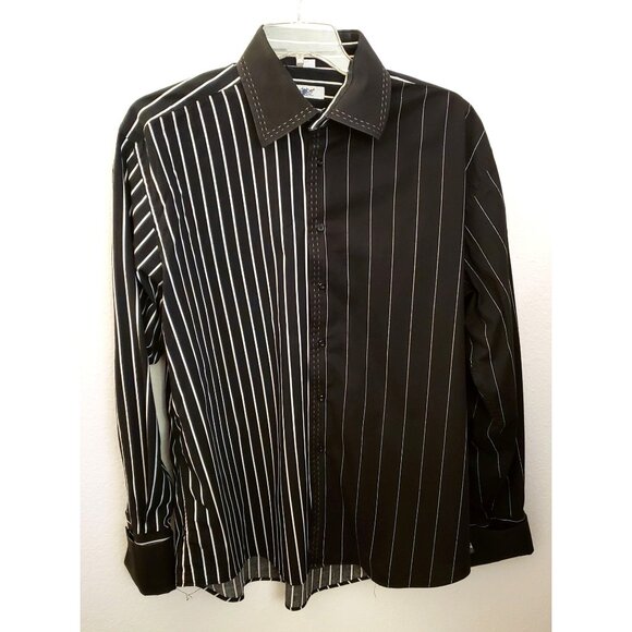 Debe Mixed Stripes Long Sleeve Shirt with French Cuffs/Cufflinks Sz 18-18.5 EUC - Picture 1 of 11
